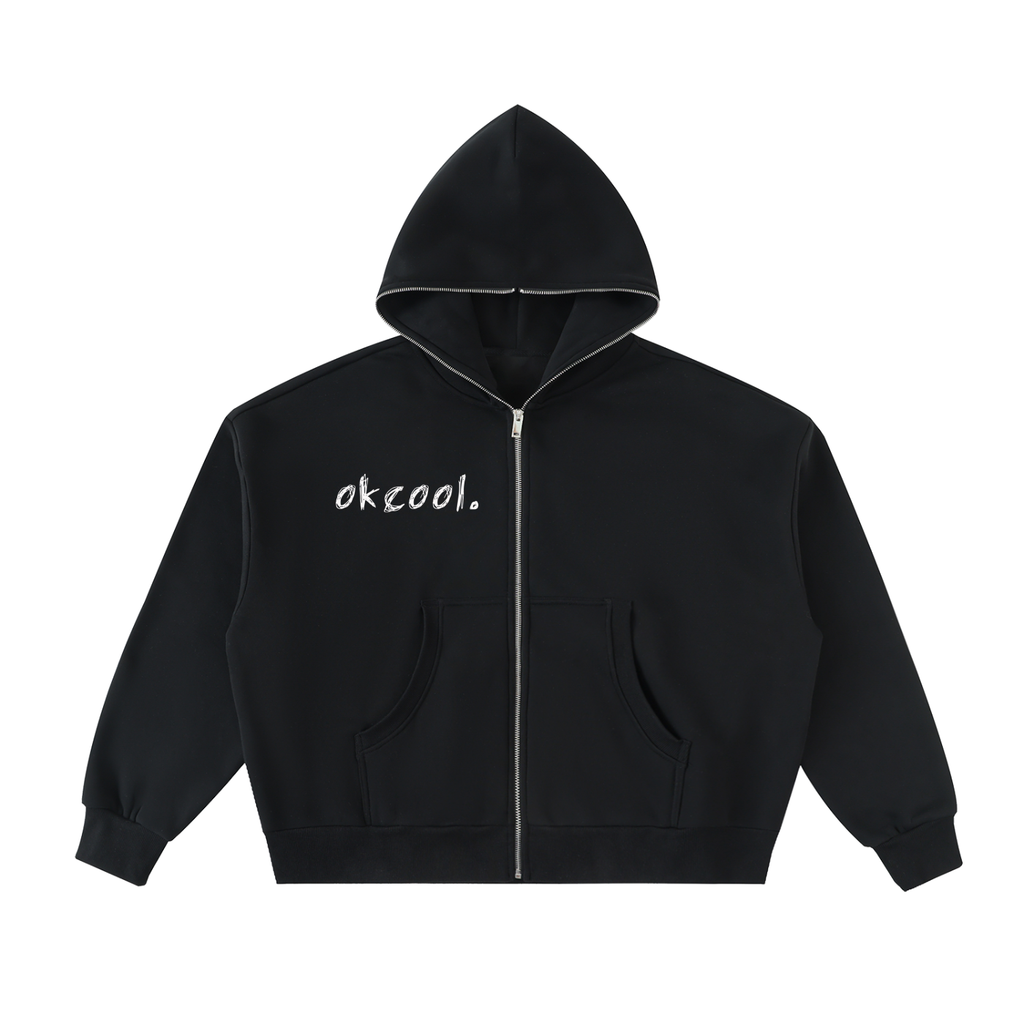 "okcool." Full-Zip Boxy Hoodie