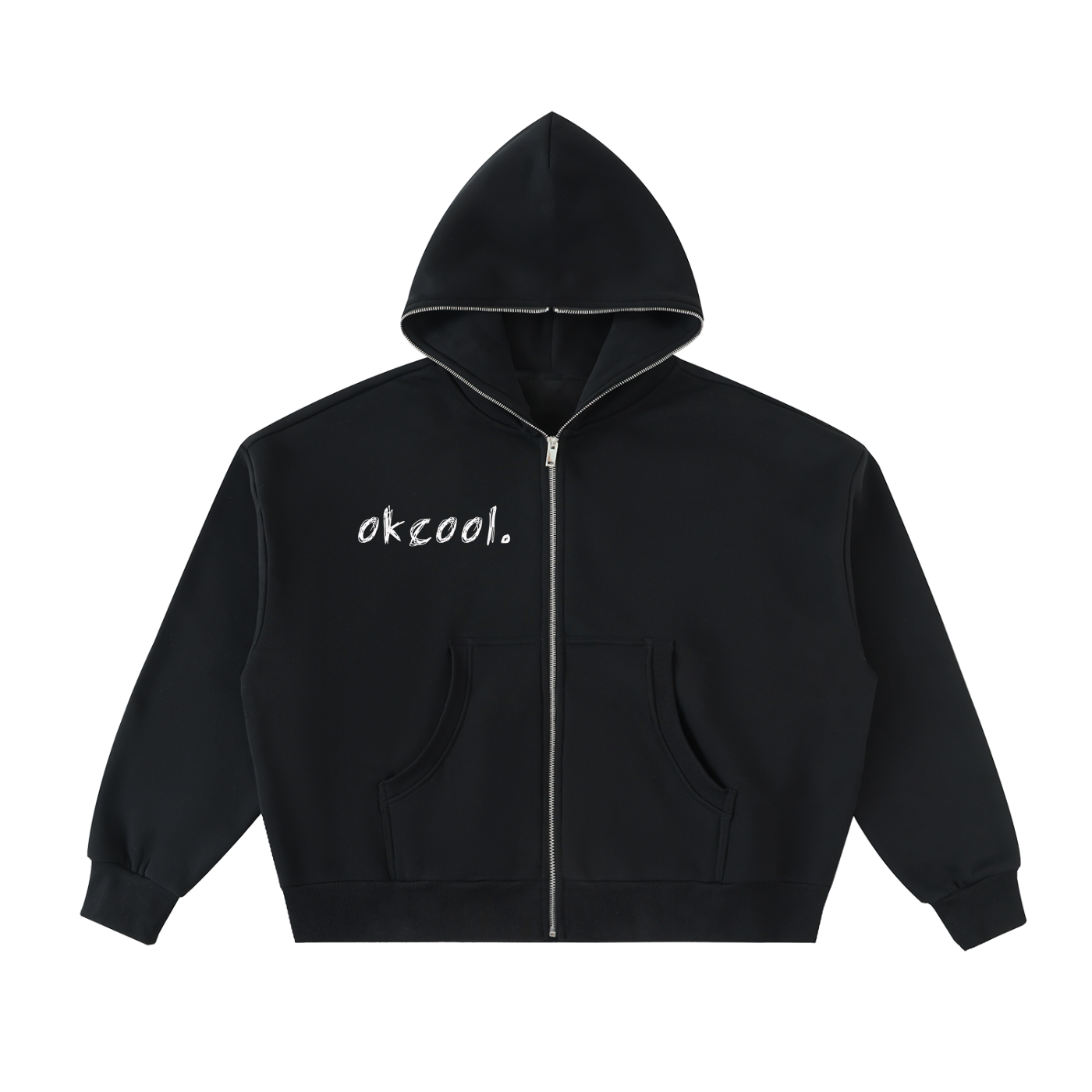"okcool." Full-Zip Boxy Hoodie